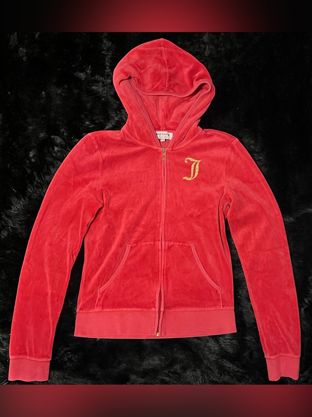 Juicy Couture Red Velour Zip-Up Hoodie